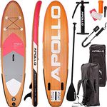 Apollo SUP Board Wood, Allround, aufblasbar, 300 x 15 cm, pink, mit Paddel, Leash und Transporttasche