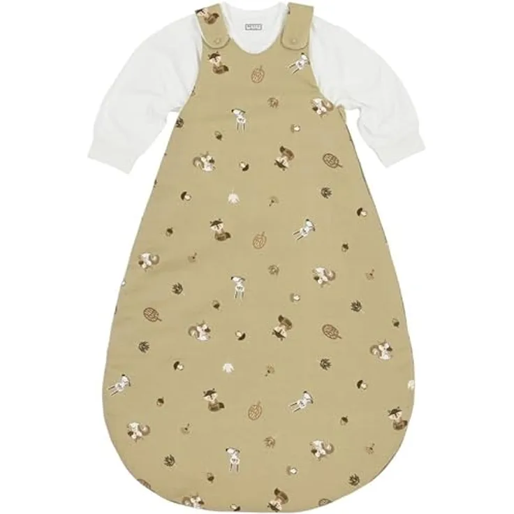 Meyco Baby Forest Animals Schlafsack 2-teilig, gefüttert (aus 100% Baumwolle, mit Rundum-Reißverschluss, hautfreundlich, Faltenresistent, Größe: 74/80), Sand