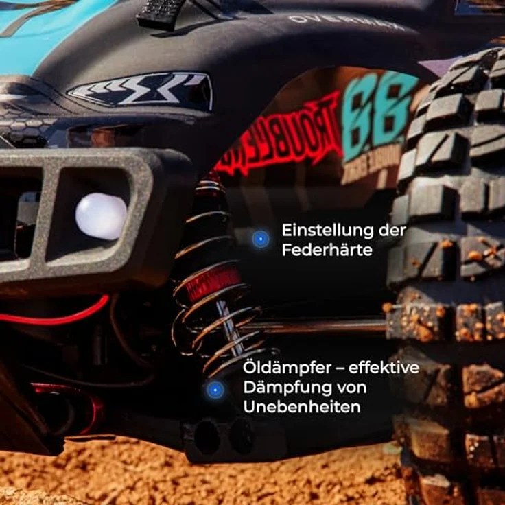 OVERMAX X-Stable RC Monster Truck 4x4 1:10, Metallantrieb, LED-Beleuchtung, 2 Akkus, Öldruckstoßdämpfer, 35 km/h – Bild 6