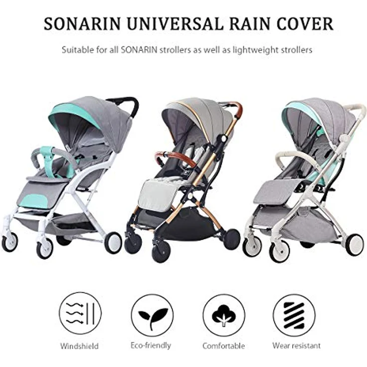 SONARIN Universal Regenschutz für Kinderwagen,Gute Luftzirkulation,Bequemes Kontakt-Fenster,einfache Montage an jedem Kinderwagen – Bild 8