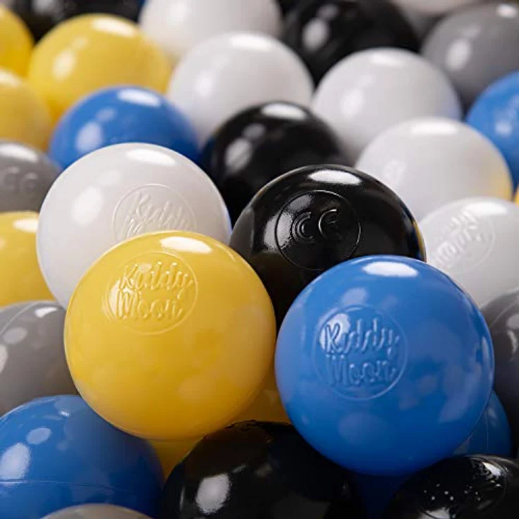 KiddyMoon 200 ∅ 6Cm Bällebadbälle, BPA-freie Plastikkugeln in Schwarz/Weiß/Grau/Blau/Gelb, Made in EU – Bild 1