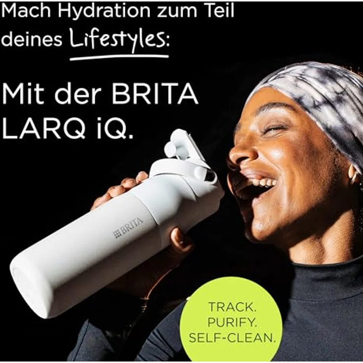 BRITA LARQ iQ Digitale Filter Trinkflasche schwarz (680 ml) mit Hydration Tracking, Aktivkohle Wasserfilter & UV-C-Technologie – neutralisiert 99,99% Bakterien, spülmaschinengeeignet, isoliert bis zu 24h kalt – Bild 2