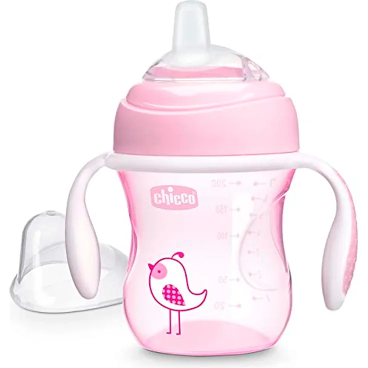 Chicco Trinklernbecher, auslaufsicherer 200ml Trinkbecher für Babys, Trinkflasche ab 4 Monaten zum Trinken lernen mit ergonomischer Silikontülle, doppeltes Anti-Kolik-Ventil, BPA-frei - Pink