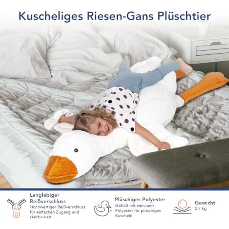 MKS Weiches Plüsch Ente Kuscheltier 190cm, Hypoallergener Entenkuschel mit maschinenwaschbarem Bezug – Bild 4