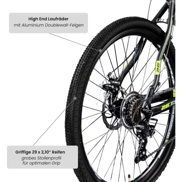 Galano 29 Zoll MTB Toxic/Pulse Mountainbike Scheibenbremsen Shimano Tourney (schwarz/grün) – Bild 5