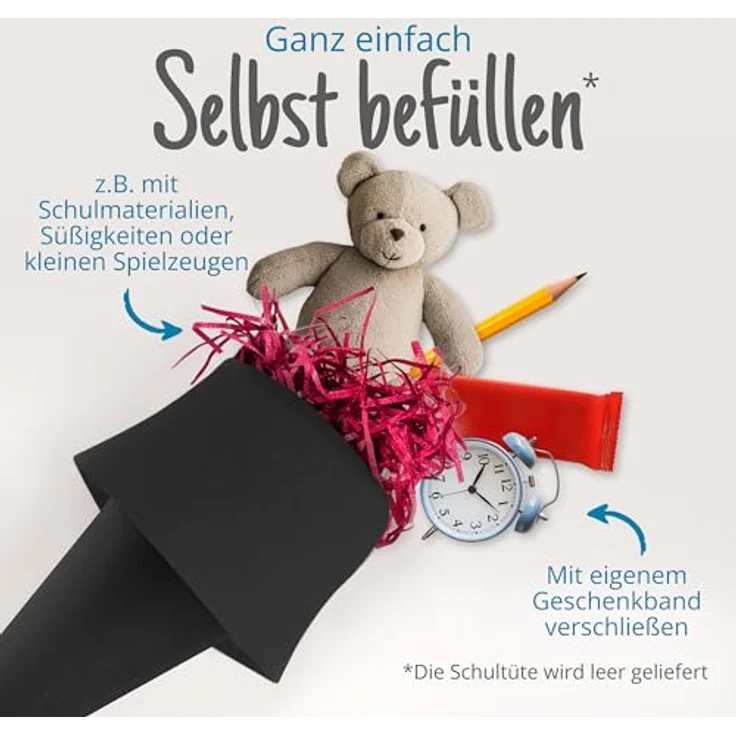 Bastelschultüte Schultütenrohling Zuckertüte Schultüte 70cm rund mit und ohne Filzverschluss (Schwarz mit Filzverschluss) – Bild 7
