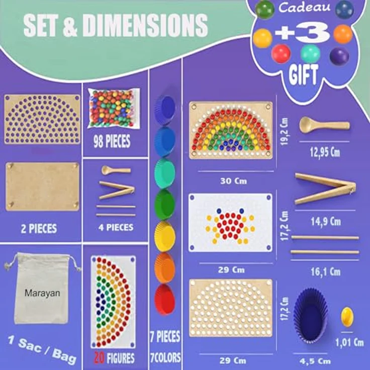 MARAYAN Montessori Spielzeug Holz für Kinder ab 3 Jahre-jagute-Puzzle zur Förderung von Motorik und Koordination-lernspielzeug-Regenbogen-Pädagogisches Holzspielzeug für Mädchen & Junge – Bild 3