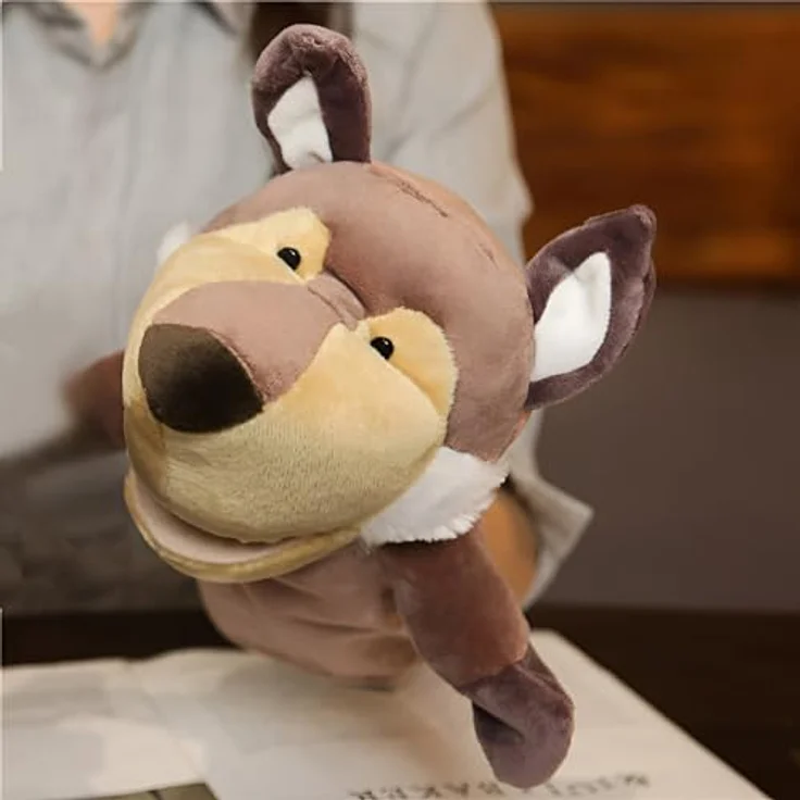 LOMTRATS Handpuppen für Kinder, Set mit Wolf, Tiger, Löwe und Affe, bewegliche offene Münder, 25 cm groß, ideal für Geschichtenerzählen und Vorschule – Bild 1