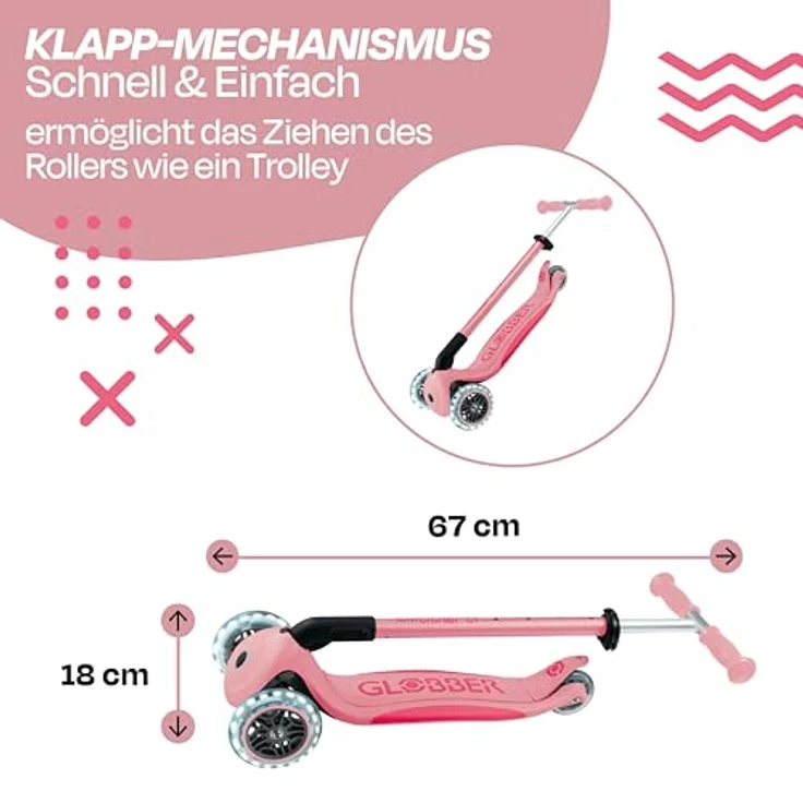 Globber Primo Foldable Plus Light - 3 Wheels Scooter, LED Räder, Pastelrosa-Pink – Bild 4