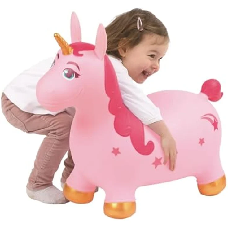 LUDI Jumping Animal Unicorn, Hüpftier in Rosa-Gold mit stabiler Kunststoffstruktur, fördert Geschicklichkeit und Motorik, 59 x 49 x 22 cm – Bild 4