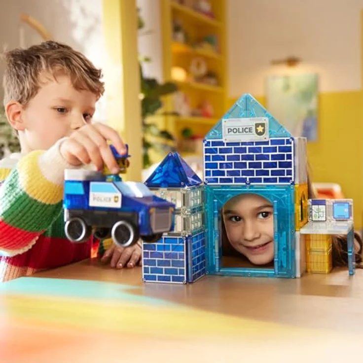MAGNA-TILES Polizeistation 35-teiliges Magnetbauset mit Light & Sound Fliese und Polizeifiguren, für kreatives Spielen ab 3 Jahren – Bild 4