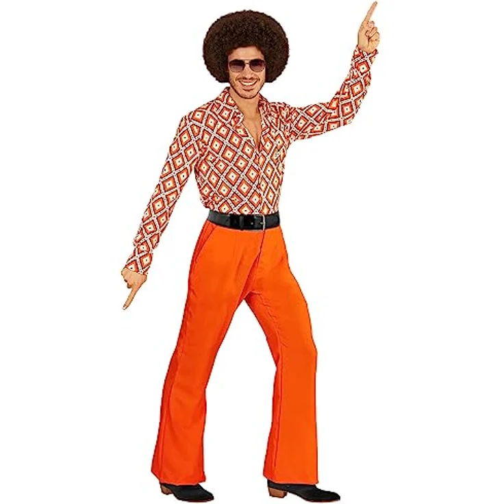 Widmann 70er Jahre Herrenhose, orangefarbene Schlaghose mit bequemen Gummizug, XXL – Bild 2
