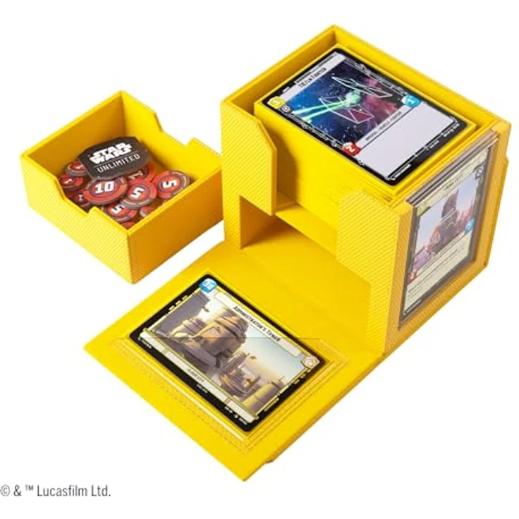 Gamegenic Star Wars: Unlimited Deck Pod, Gelb, für bis zu 60 doppelt gesleevte Karten mit UV-Schutz und Schubfach für Zubehör – Bild 5