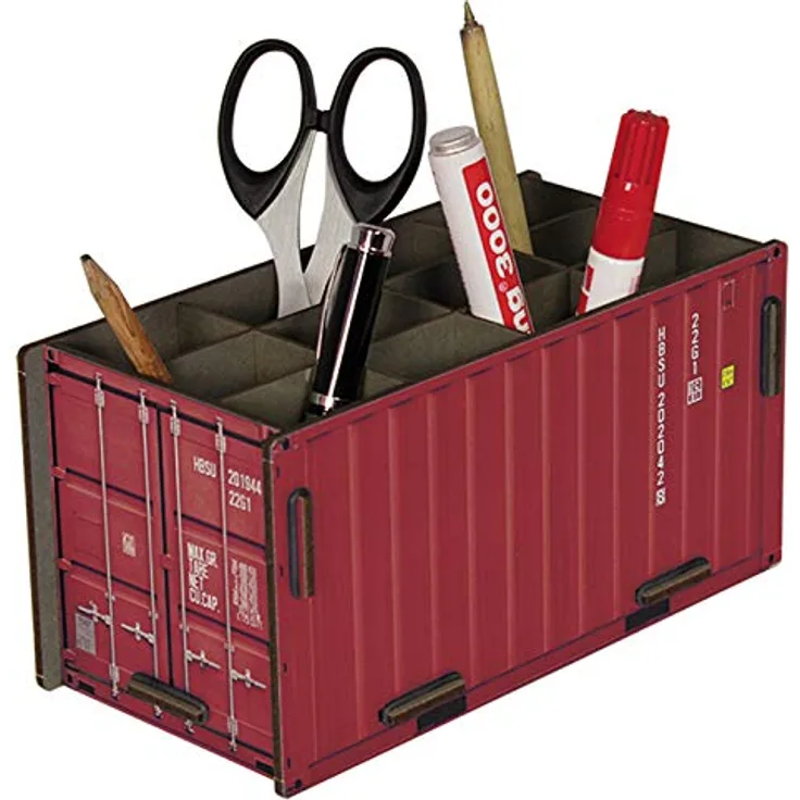 Werkhaus Container Penbox rot, Stifteköcher aus Holz mit 12 Fächern und kinderleichtem Aufbau