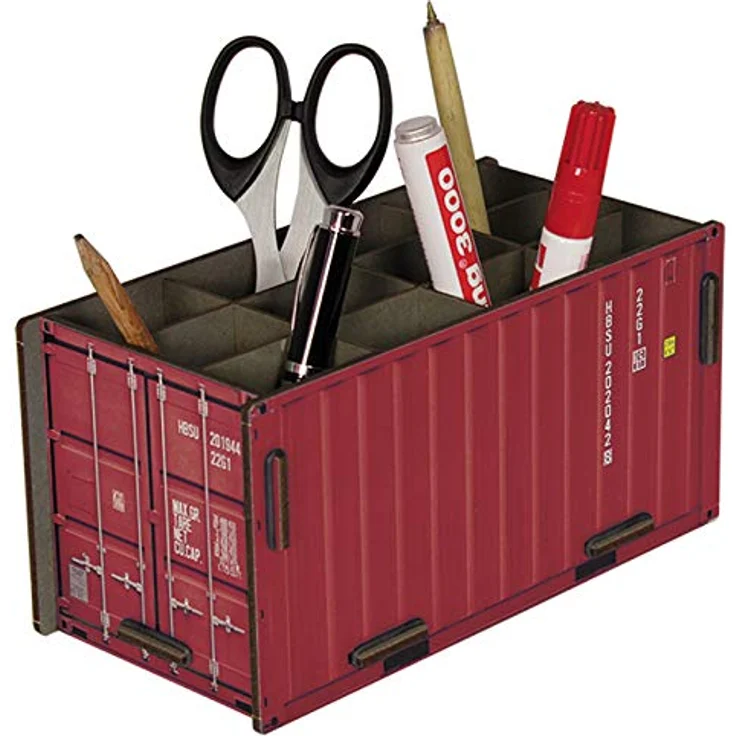 Werkhaus Container Penbox rot, Stifteköcher aus Holz mit 12 Fächern und kinderleichtem Aufbau – Bild 1