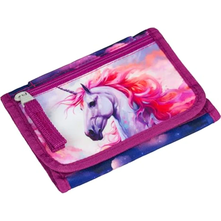 Baagl Brustbeutel Kinder Geldbörse Mädchen - Königliche Einhorn, strapazierfähiges Polyester, 14,5 x 8,5 cm, mit Münzfach und Kordel zum Umhängen – Bild 1