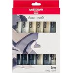 Amsterdam Standard Series Acrylfarbe Grauton-Set, 12 x 20 ml, monochromes Set mit Weiß-, Grau- und Schwarztönen, seidenmattes Finish