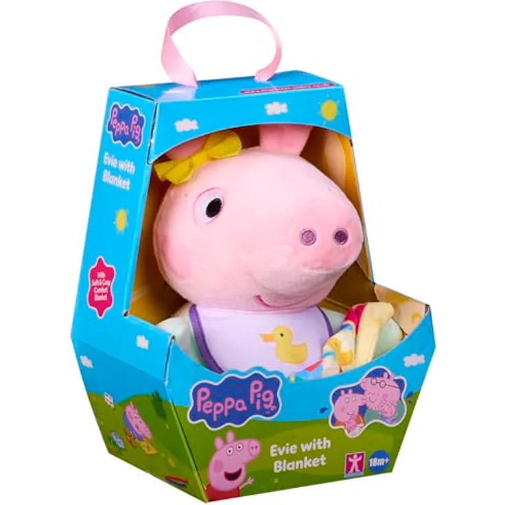 Peppa Pig Baby Evie mit Decke, Plüsch Kuscheltier Vorschulspielzeug für Kinder ab 18 Monaten, authentisches Peppa Pig Styling