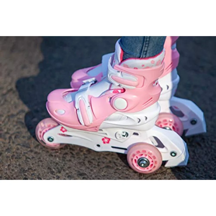 JAMBACH Kinder Inliner Set mit Protektoren verstellbar zum Rollschuh mit LED rosa (M (34-37)) - Größenverstellbare Kinder Inliner mit blinkenden Rollen – Bild 4