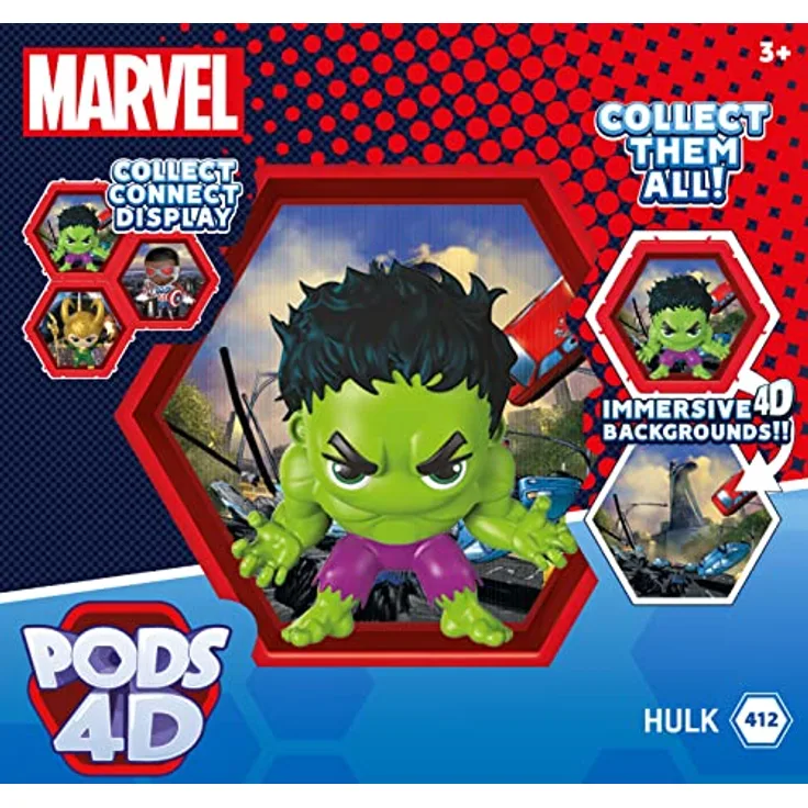 PODS 4D Marvel Hulk | Einzigartige, miteinander verbundene Sammelboble-Kopf-Figur, die aus ihrer Welt in Ihre | ausbricht | Wand- oder Regalanzeige | Marvel -Spielzeug und Geschenke | Serie 1 Nr. 412