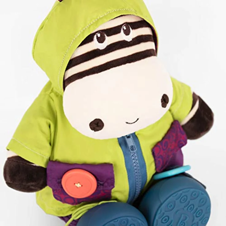 B. toys Zebra Kuscheltier zum Anziehen lernen – Schleife, Reißverschluss, Klettverschluss, Knopf – Lernspielzeug mit Geräuschen für Kinder ab 2 Jahre – Bild 7