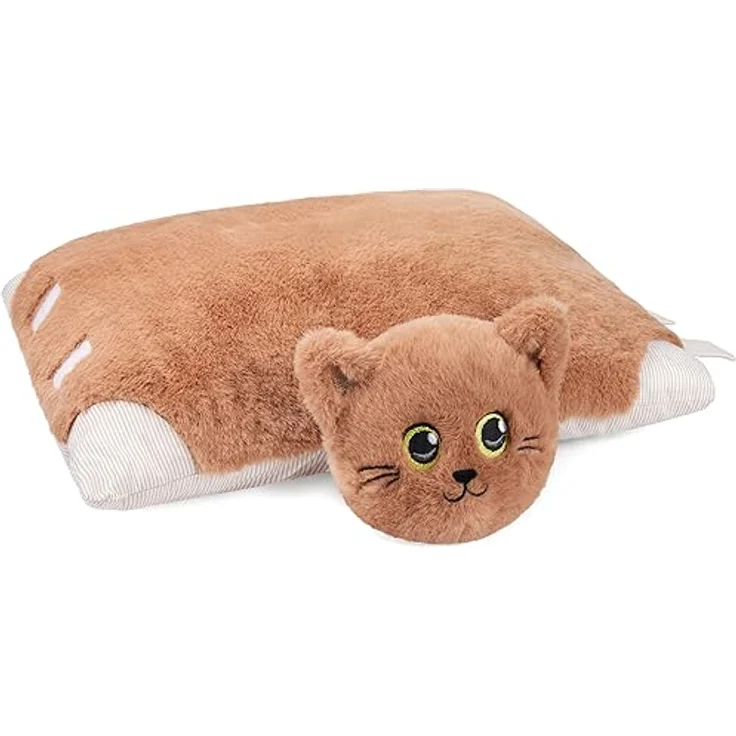 BRUBAKER Kuscheltier Katze - 2 in 1 Plüschtier und Kuschelkissen - 40 x 30 cm Beige Kuschelkatze mit Klettverschluss – Bild 3