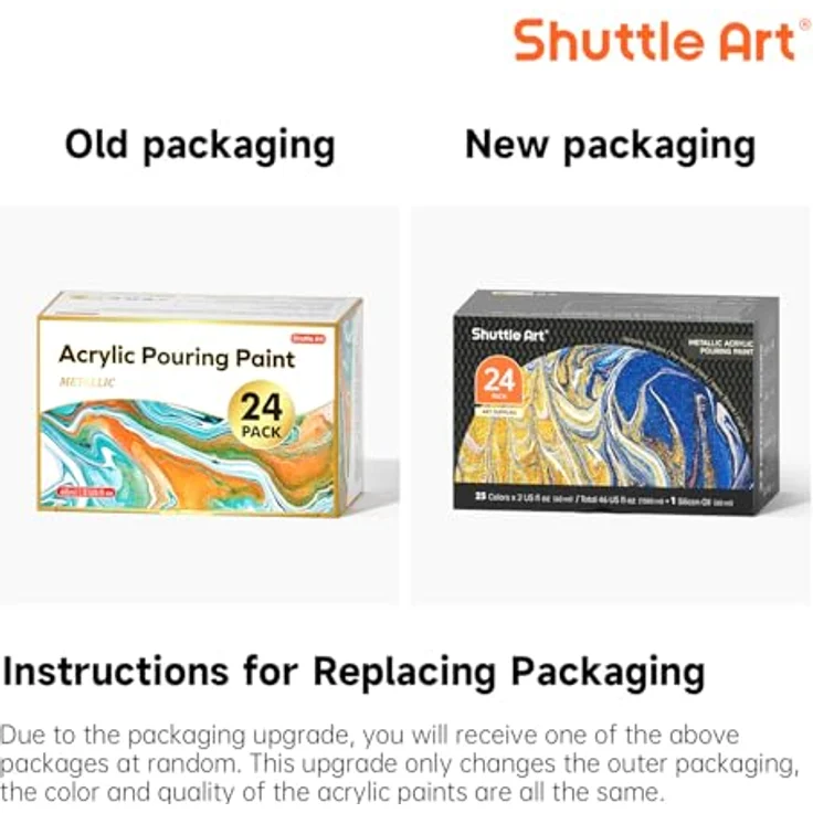 Shuttle Art Metallic Pouring Acrylfarben Set, 24 Stück in 60 ml Flaschen, vorgemischte Acrylfarben mit Silikonöl für Leinwand, Holz, Stein und Papier, ungiftig – Bild 2