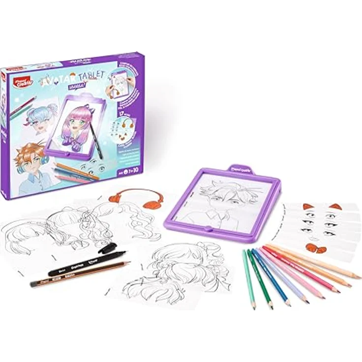 Maped Creativ Avatar'Tablet Manga, beleuchtete Zeichenmaschine mit 17 Modellkarten und Zeichenmaterial für einzigartige Manga-Porträts, ab 7 Jahren – Bild 4