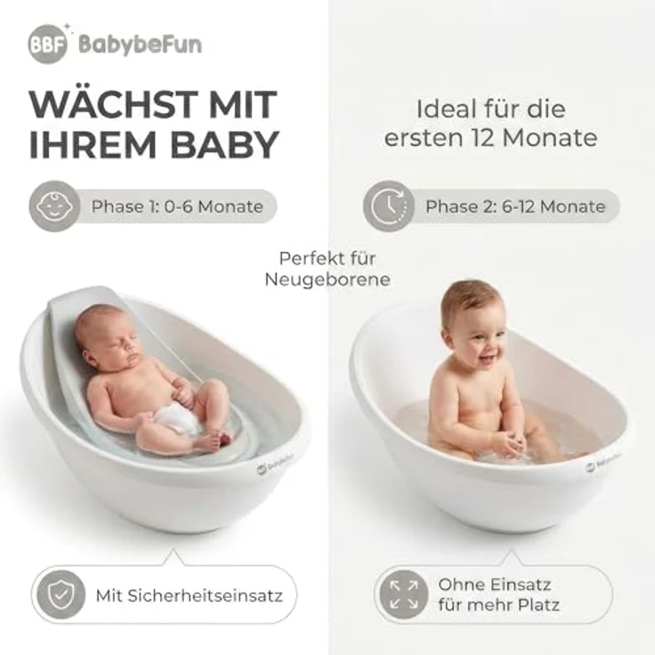 BabybeFun Baby Badewanne mit Badewanneneinsatz für Neugeborene [Testsieger] Rutschfeste Babybadewanne für Babys und Kleinkinder [0-12 Monate] Babywanne für Dusche Badewanne Weiß | Farbe wählen… – Bild 5