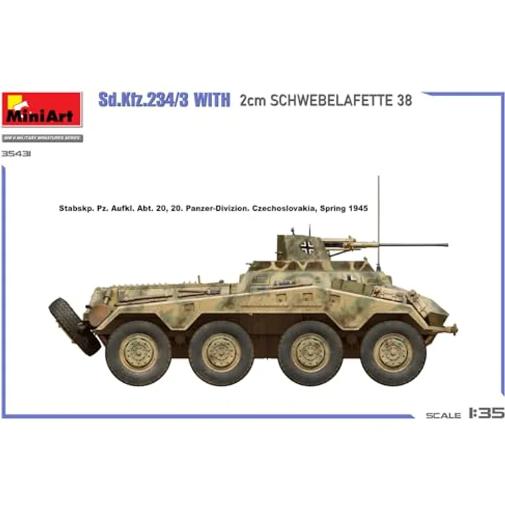 Miniart 1:35 Sd.Kfz.234/3, Modellfahrzeug mit 2 cm Lafette 38 und feinen Innendetails – Bild 14