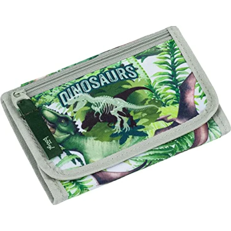 Baagl Brustbeutel Kinder, Mini Portemonnaie aus strapazierfähigem Polyester mit Reißverschluss-Münzfach, Dinosaurs Design – Bild 1