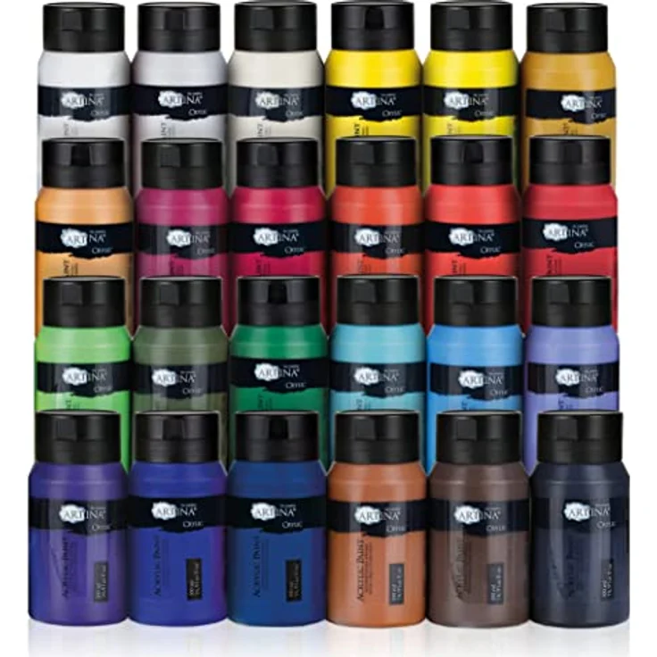 Artina 24er Acrylfarben Set 500ml – Deckende Profi Acryl Künstlerfarben, schnelltrocknend, wasserfest, hohe Pigmentierung und Farbbrillanz – Bild 1