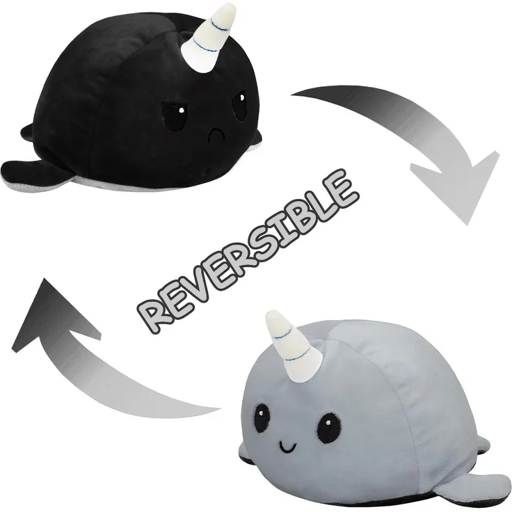JTI GmbH Wendbarer Narwal, Kuscheltier in Schwarz und Grau mit wechselbarer Stimmung