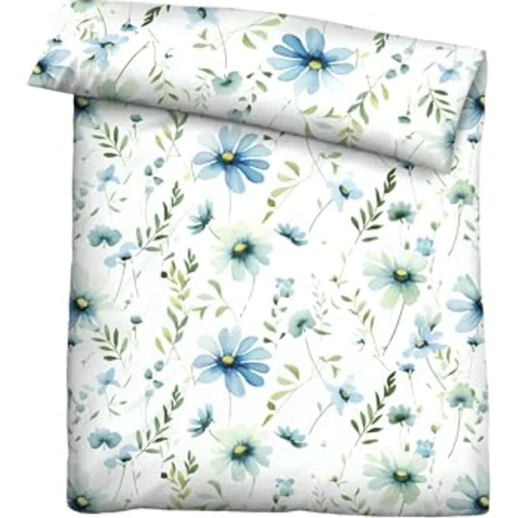 Traumhaft schlafen - Castell - Markenbettwäsche Baumwoll Seersucker 0020369 GEBLÜHMT 1x 135x200 cm + 1x 80x80 cm, eisblau – Bild 2