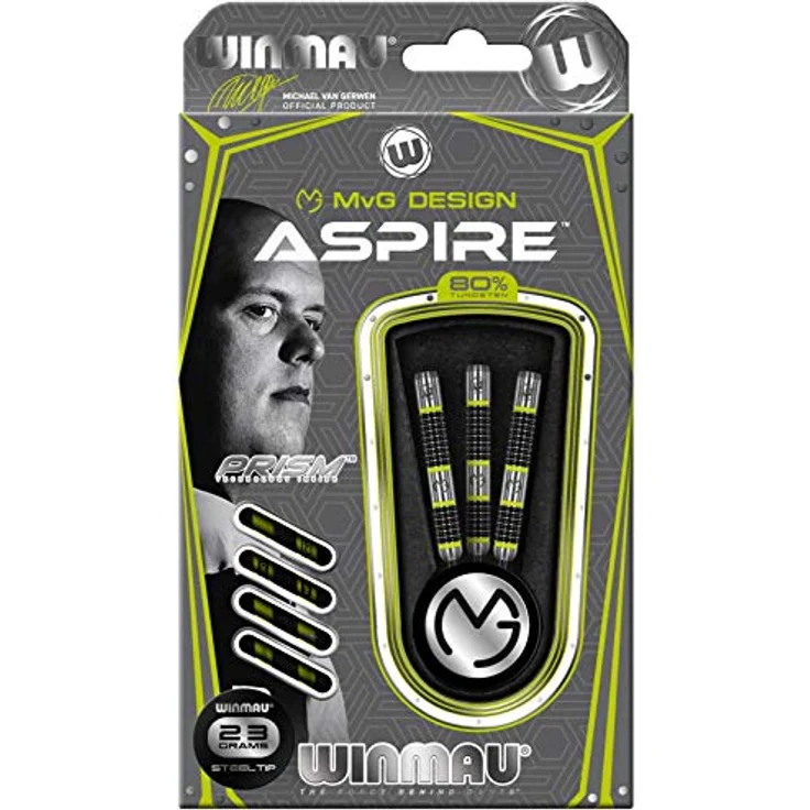 WINMAU Michael Van Gerwen MvG Aspire, 23g Profi Wolfram Steeltip Dartpfeile Set mit Nylon-Schäften und Prism Delta Flights – Bild 4