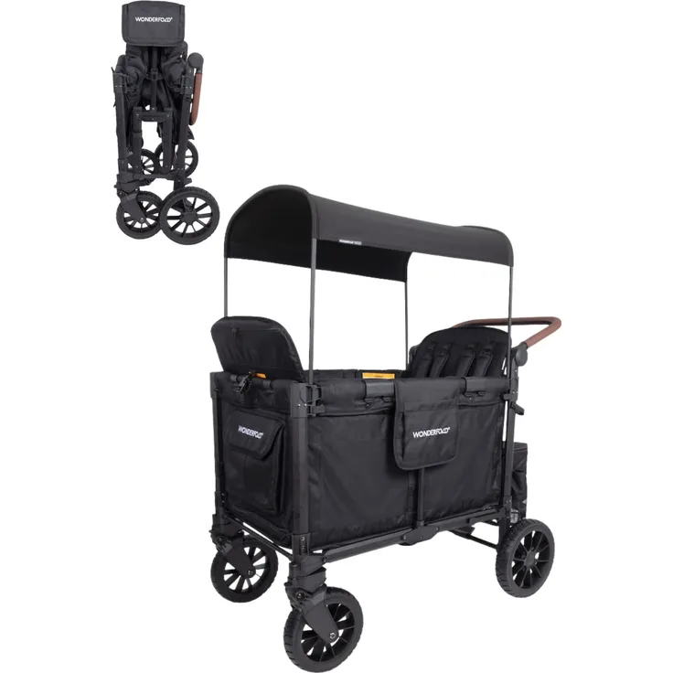Wonderfold W4 Luxe Pro Geschwisterwagen für 4 Kinder, Jet Black mit hohem Komfort und praktischen Features