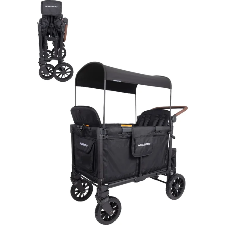 Wonderfold W4 Luxe Pro Geschwisterwagen für 4 Kinder, Jet Black mit hohem Komfort und praktischen Features