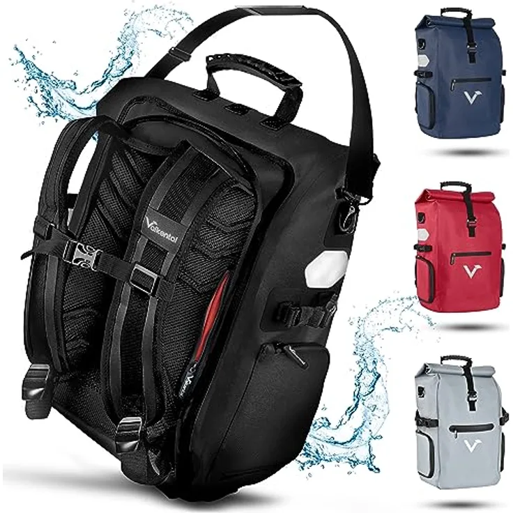 Valkental - 3in1 Recycelte Fahrradtasche - Hochwertig & Nachhaltig - 23L - Geeignet als Gepäckträgertasche, Rucksack & Umhängetasche - 100% Wasserdicht