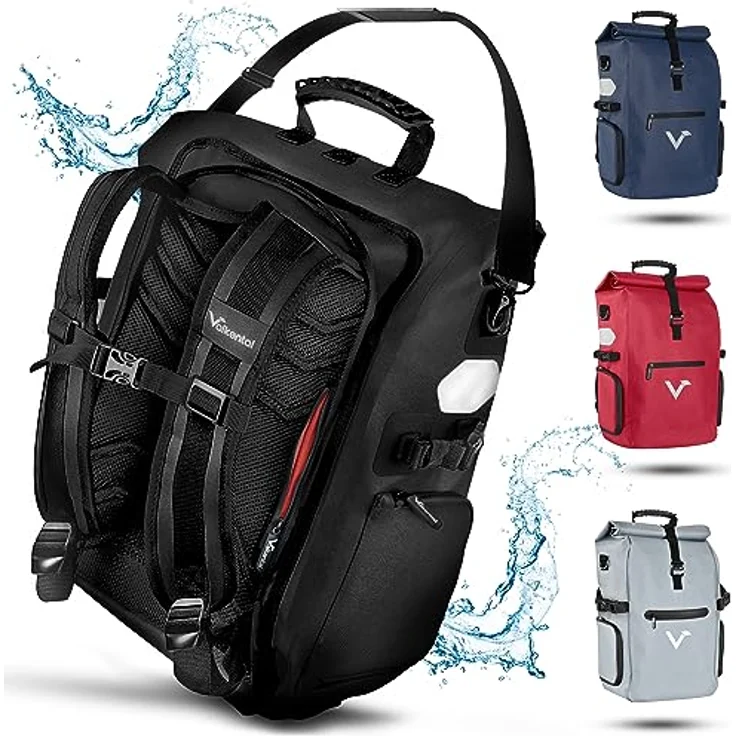 Valkental - 3in1 Recycelte Fahrradtasche - Hochwertig & Nachhaltig - 23L - Geeignet als Gepäckträgertasche, Rucksack & Umhängetasche - 100% Wasserdicht – Bild 1