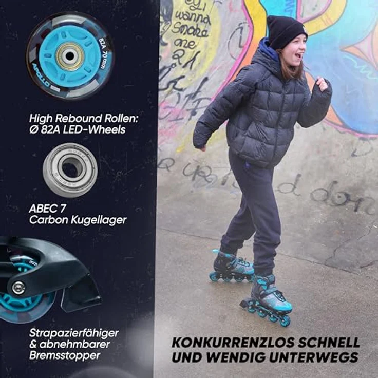 Apollo Champion, größenverstellbare Inliner für Kinder und Erwachsene mit LED Rollen, in Pink, Mint, Blau, Grün oder Schwarz – Bild 5