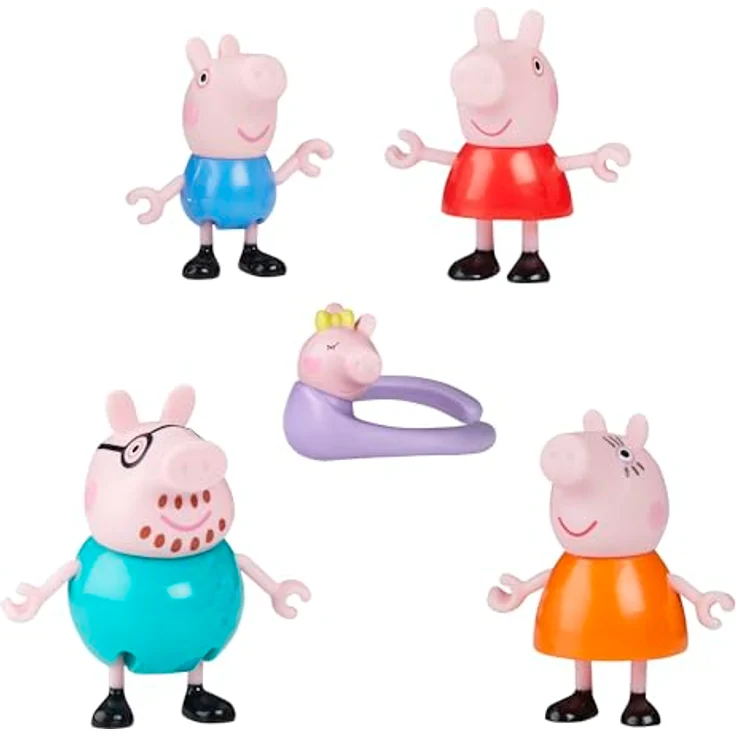 Peppa Wutz Spielfiguren Set, Familie Wutz mit Peppa und Baby Evie, bewegliche Figuren, pink und blau, für Kinder ab 3 Jahren – Bild 2