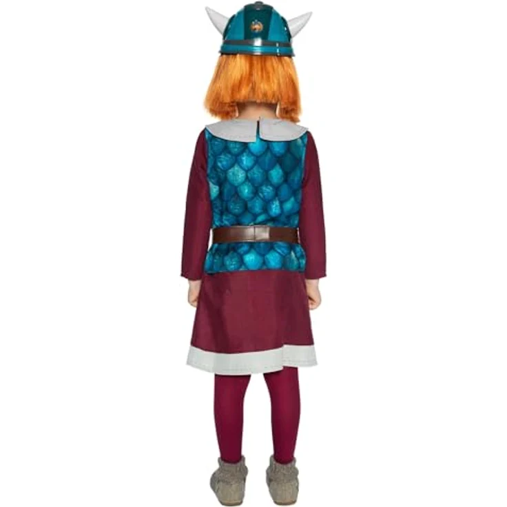 Maskworld Wickie der schlaue Wikinger-Junge, vierteiliges Kinderkostüm 122-128, lilafarbene Tunika mit Gürtel und Überwurf – Bild 3