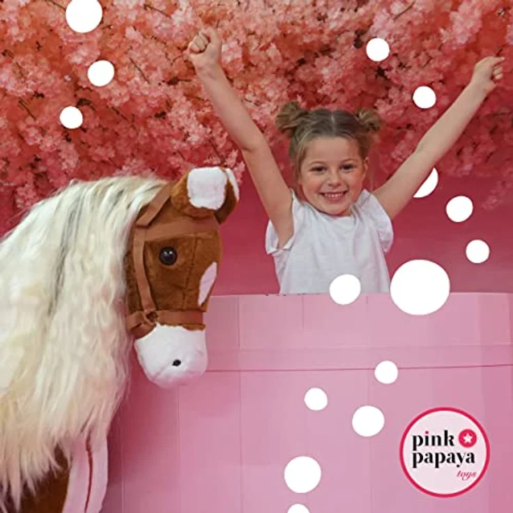 Pink Papaya Giant XXL Kinder Spielpferd zum Reiten ELSA 125 cm | Plüschpferd | Fast lebensgroßes Pferd zum Reiten für Kinder | Stehpferd bis 100kg belastbar mit Sounds - Preisvergleich – Bild 5