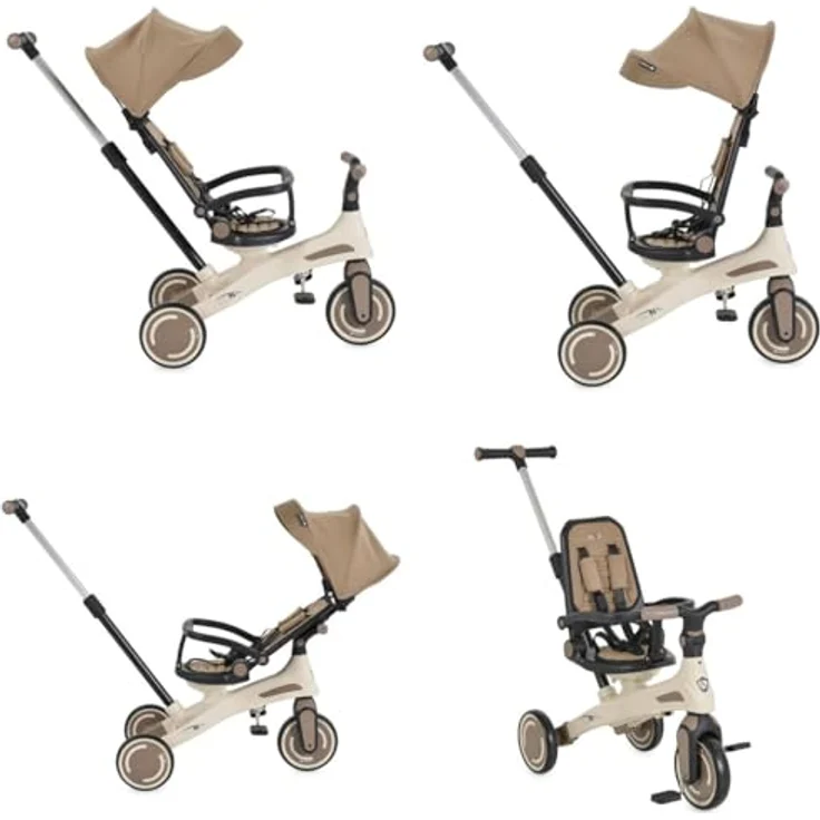 Byox Tricycle Juno 4 in 1, Dreirad mit Schiebegriff, drehbarem Sitz, anpassbarem Sonnendach, beige – Bild 4