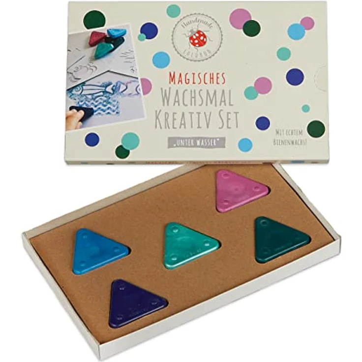 Lulubug Magisches Wachsmalset| 4 Wachsmal Dreiecke, 1 Wachsmal Dreieck Metallic, 5 Schablonen|  Unter Wasser Motiv, Made in Germany – Bild 1