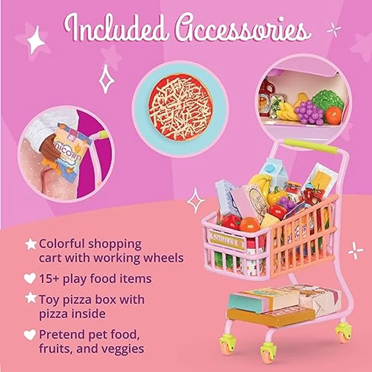 Glitter Girls GG57225Z Puppenzubehör – Einkaufswagen Zubehör Set mit Lebensmitteln – Accessoires für 36 cm Puppen, Puppenhaus Puppenmöbel Spielzeug für Kinder ab 3 Jahren, Bunt - Preisvergleich – Bild 4