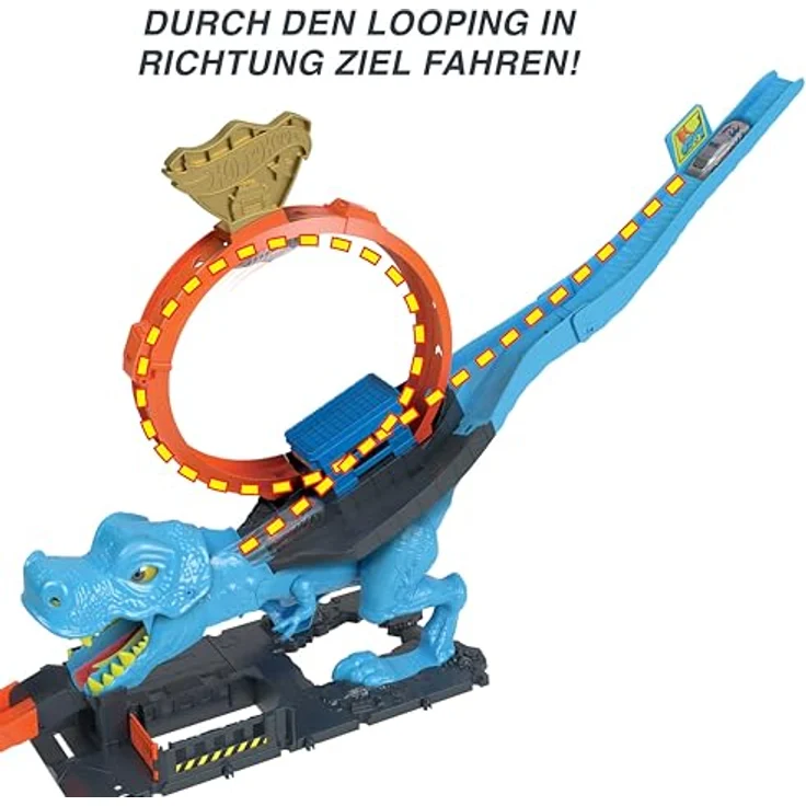 Hot Wheels HNP77 - HW City Trackset mit 1 Spielzeugauto, Riesenlooping, großer besiegbarer Dinosaurier, Stunt- und Renn-Spielset mit T-Rex-Looping-Stunt, Spielzeug Autos ab 4 Jahren – Bild 5