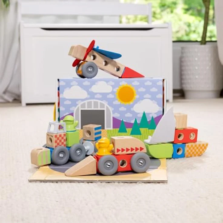 Melissa & Doug Blockables Building Set Vehicles, 18-teiliges Holzspielzeug mit Fahrzeug-Bausteinen und Zubehör für kreative Spielmöglichkeiten – Bild 7