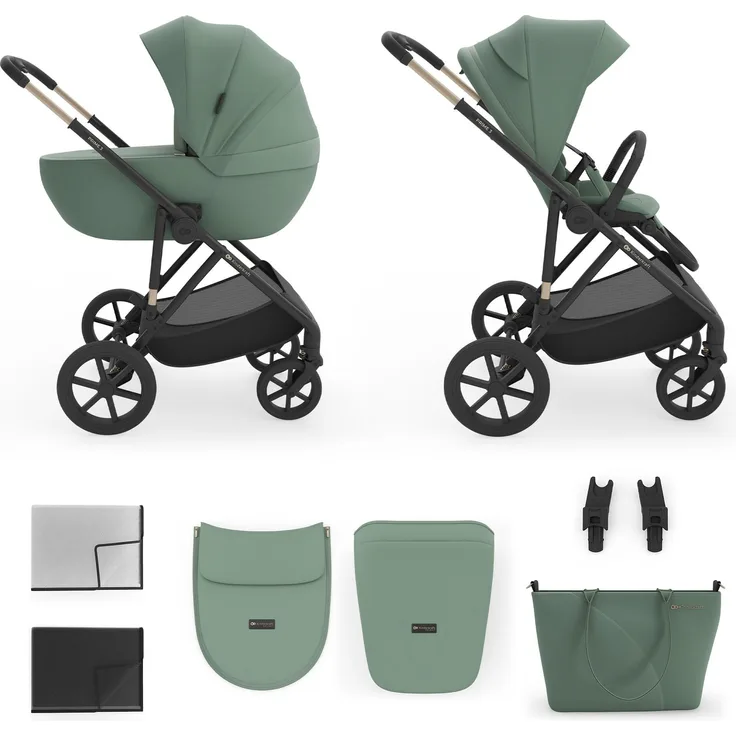 Kinderkraft PRIME 3 2-in-1 Kombikinderwagen, Babywanne + Sportsitz, leicht, klappbar, große All-Terrain-Räder, Federung, bis 22 kg, Dunkelgrün