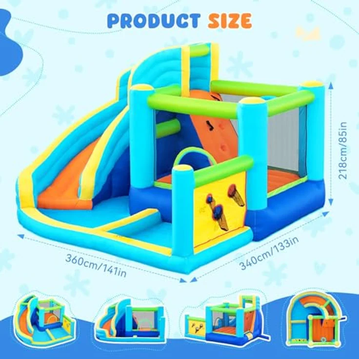 FBSPORT Hüpfburg, 6-in-1 Wasserspielcenter mit Gebläse, Trocken/Wasserrutsche, Planschbecken, Kletterwand und Basketballkorb, geeignet für bis zu 5 Kinder/180 kg, für Indoor & Outdoor – Bild 2